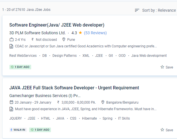 Java J2EE internship jobs in Thrissur